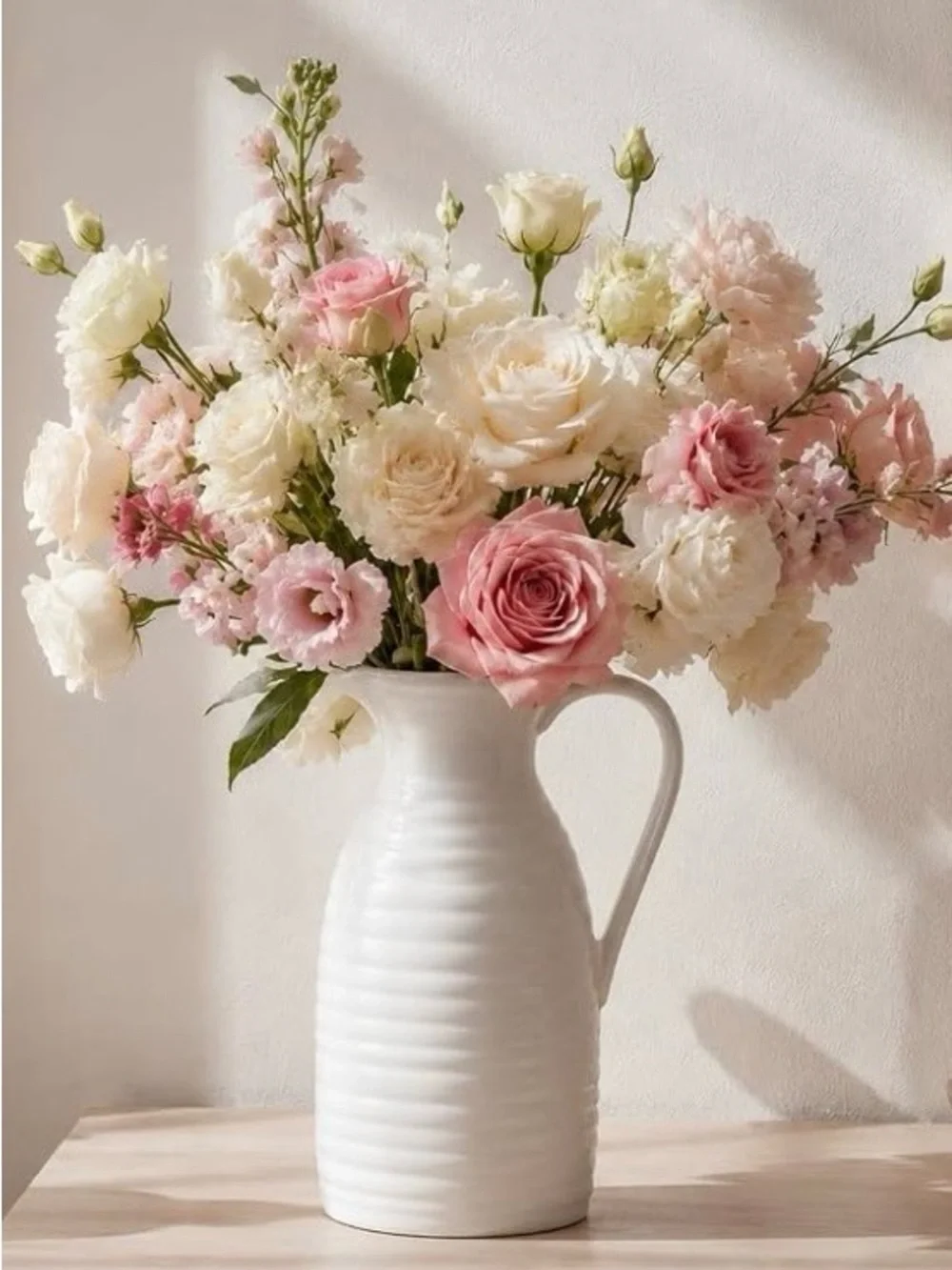 White Ceramic Pitcher Vase For Flowers NIB